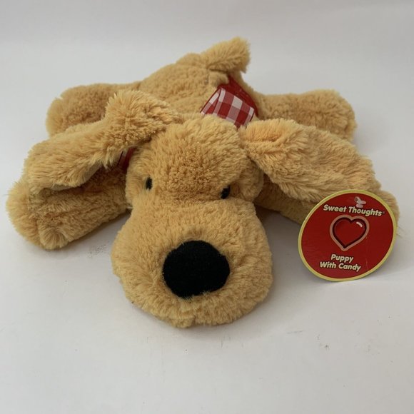 Dan Dee Puppy Dog Plush Stuffed Animal Red Love Heart Gingham Plaid Bow - Picture 1 of 9